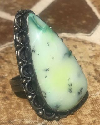 Floral Lime Cream Agate Vintage Arrow Sterling Silver Ring Size 8.  25 • 10g