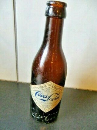 Rare Vintage Coca Cola Script Norfolk Va Amber Pop Bottle W Label Bottom 1353 2