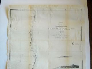 Antique 1851 US COAST SURVEY CALIFORNIA MENDOCINO TRINIDAD CITY HUMBOLDT BAY MAP 2