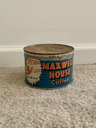 Vintage Maxwell House Coffee Tin With Lid Antique