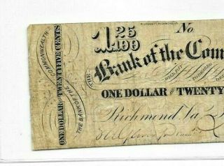 $1.  25 " Bank Of The Commonwealth " (rare Denomination) $1.  25 " Virginia " Crispy
