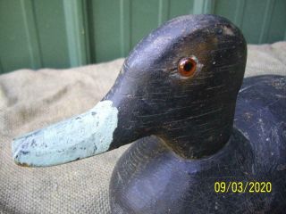 Antique Solid Wood Hand Carved Vtg Duck Decoy Glass Eyes