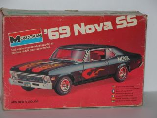 Vintage 1981 Monogram 69 Chevy Nova Ss Car Model Kit 1/32 Scale In Open Box