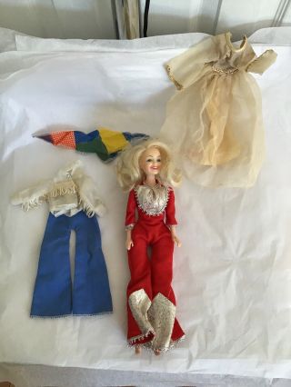 Vintage Dolly Parton Doll In Red Jumpsuit W/ Addional Clothing Eegee Co