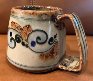 Vintage Ken Edwards Tonala Blue/ Brownt Rare Mcm Elpalomar Pottery Mug Big 16
