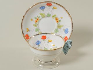 Antique Royal Albert Springtime Hand Painted Cup With Butterfly Handle,  & Saucer