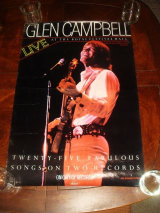 Rare Vintage Glen Campbell Royal Festival Hall 1977 Capitol Records Promo Poster