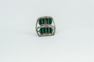 Antique 1940s Retro Natural Green Blue Turquoise Sterling Silver Ring