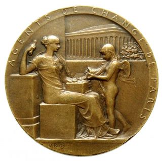 Antique Bronze Art Medal Allegory Of Finance By Oscar Roty 1898