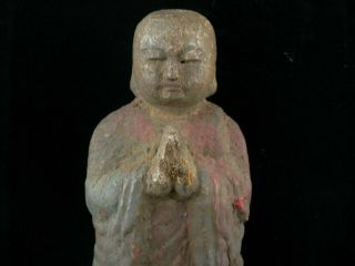 9.  1 Inches Large Chinese Old Wood Hand Carved Monk Statue Q001