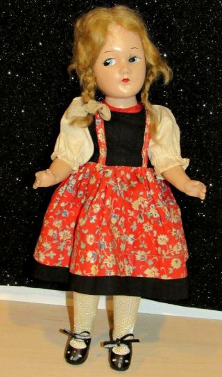 Antique 1930s Vintage 11 " Composition Doll Painted Features Blond Mohair