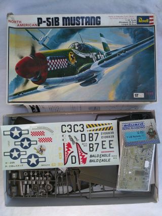 1976 Revell H - 295 P - 51b Mustang 1/32 Scale Kit In Rare Japan Box W/eduard Pe