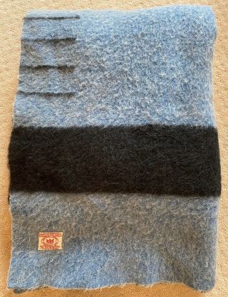 Vintage Hudsons Bay Company 4 Point Rare Blue Black Stripe Wool Blanket England
