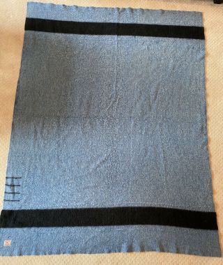 Vintage Hudsons Bay Company 4 Point Rare Blue Black Stripe Wool Blanket England 2