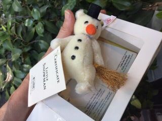 Vintage Rare Steiff 5  Little Snowman " Christmas Ornament Mib