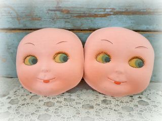 2 Vintage Antique Doll Faces Molded Cloth Hand Painted Nos Creepy Assemblage