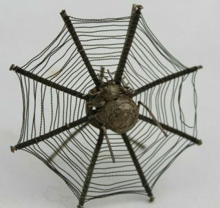 Rare Antique Aesthetic Silver Spider On Web Stand Hair Card Holder 1800 