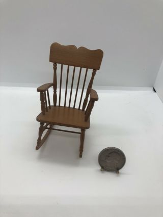Miniature Dollhouse R.  L.  Carlisle Signed Wooden Rocking Chair