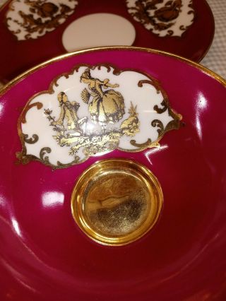 Vtg Hertel Jacob Fine China Teacup Saucer Courting Bavaria Germany Gold/Mauve 3