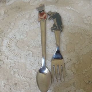 Rare Set Of Two Disney Piglet And Eeyore Childs Fork And Spoon Euc