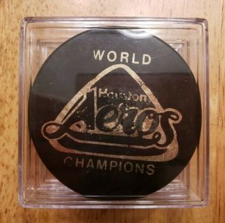 1975 - 76 Houston Aeros Wha World Champions Vintage Official Puck Gordie Howe Rare