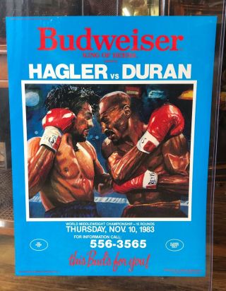 Vintage Boxing Poster T.  Hagler Vs R.  Duran 1983 Rare Beauty Mancave Display Wow