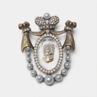 Rare Vintage Signed Miriam Haskell Baroque Pearl & Rhinestone Brooch Pin