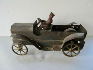 Rare Pressed Steel Tin Cast Iron Clockwork Wind - Up Antique Car