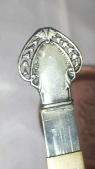 Antique American 19th Cen Figural Signed Sterling Silver Hem Gauge Sewing Ruler