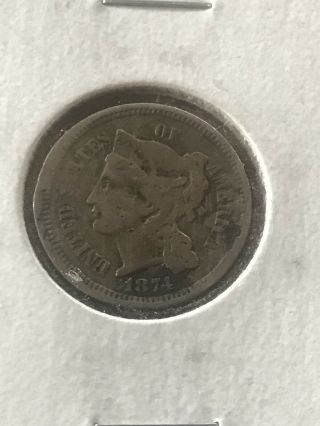 3 Three Cent1874 Three Cent Nickel Piece Rare Coin Find.