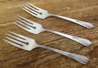 Oneida Genesee Silverplate Lynnwood Memory 3 Salad Forks No Bezel Wear Art Deco