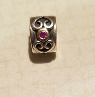 Authentic Pandora Silver/14k Pink Sapphire Double Heart Clip Retired And Rare