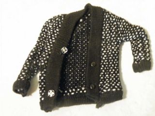 1 Vintage Ken Doll Clothes Cardigan Sweater Black White Made In Japan Label