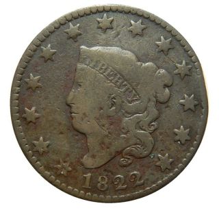 Large Cent/penny 1822 Newcomb - 13 Set Break Rare