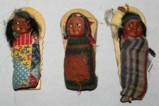3 Vintage Skookum Style Native American Indian Papoose Dolls