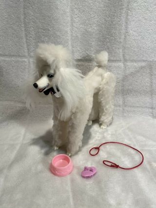 Vintage Barbie Prince Poodle Dog With Bow Tie Leash Food Bowl Mattel 1984