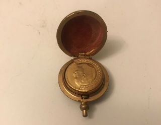 Rare Unusual Antique Brass Coin Holder Pocket Watch Style Fob Nickle Size.