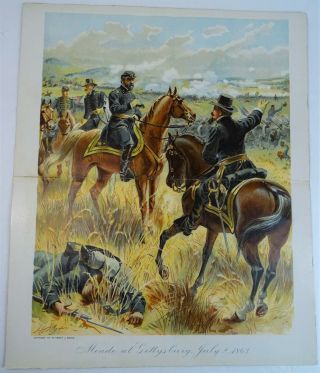 Rare Antique Litho Print General Meade Battle Of Gettysburg 1863 Civil War 1900