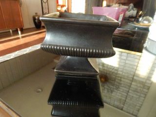 Rare Vintage Mccoy Pottery 5 3/8 " Solid Black Square Pedestal Planter Ex Cond