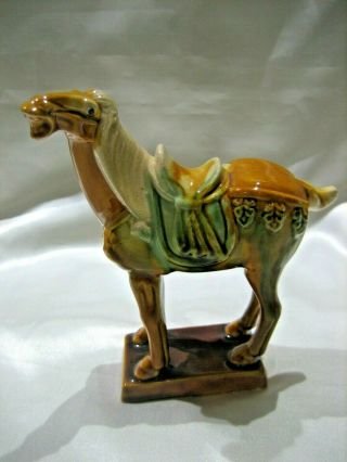 Estate Vintage Chinese Tang Sancai Porcelain Glazed Tan Horse