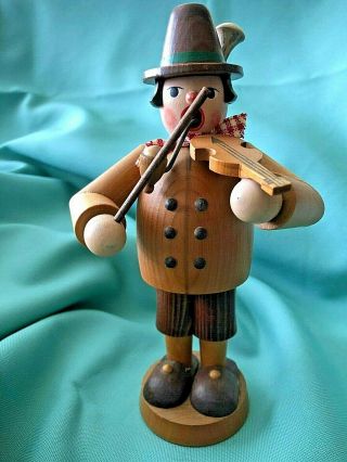Vintage Rare Erzgebirge German Wood Smoker Violinist Incense Burner 7 "