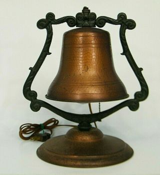 ViNTAGE HAMMERED COPPER SHiPS BELL SHAPED RUSTiC LOG CABiN LODGE TABLE DESK LAMP 2
