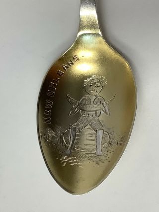 Sterling Silver Souvenir Spoon.  Black Americana.  Boy With Watermelon Orleans