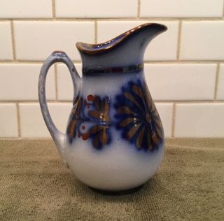 Antique Flow Blue With Gold Trim Small Pitcher - Allerton & Sons England?