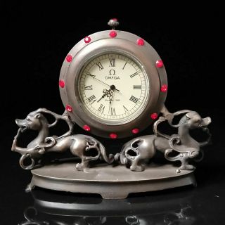 Chinese Exquisite Handmade Carved Beast Bronze Clock Art Deco