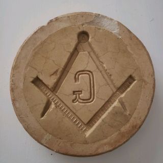 Freemason Square And Compasses Symbol Stone Mold Paperweight Vtg Rare Masonic