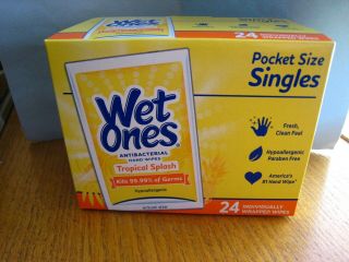 5 Boxes Wet Ones Hand Wipes Individually Wrapped Singles.  Tropical Splash.  24ct