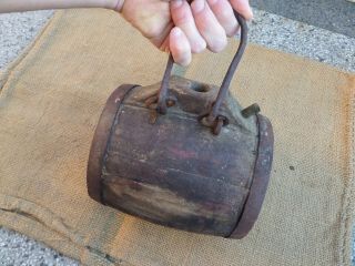 Rare Vintage Antique Wooden Sailor Flask Vessel Keg Barrel Canteen 19th Century