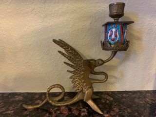 Vintage Brass Dragon Winged Candle Holder Gothic Rare Chinese Pottery Sculpture
