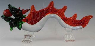 Red Clear Chinese Export Art Glass Dragon With Pearl Of Wisdom